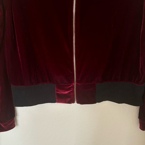 Burgundy Velvet Velour Bomber Jacket Size M - Picture 3 of 8